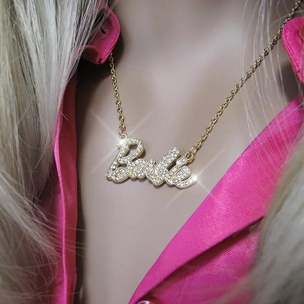 NEW Sparkling Bling Swarovski Crystal Rhinestone Barbie Logo Necklace +G…